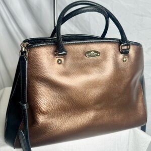 COACH Margot Carryall Bi-color Metallic Copper Black Leather Satchel Tote Bag